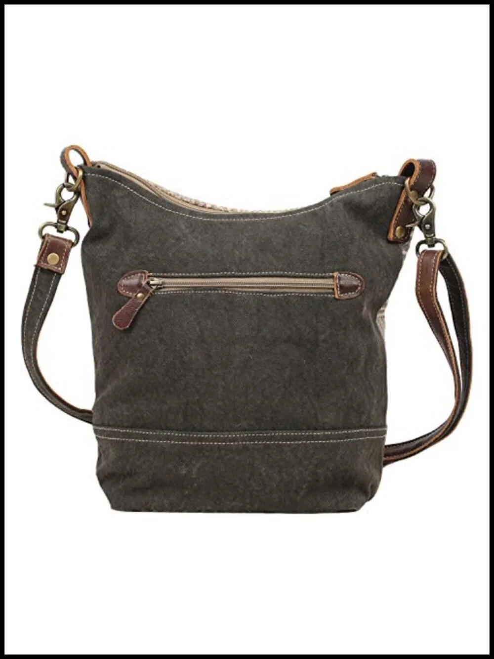 Canvas Bucket Purse with Genuine Leather Detailing, Boho Shoulder Bag